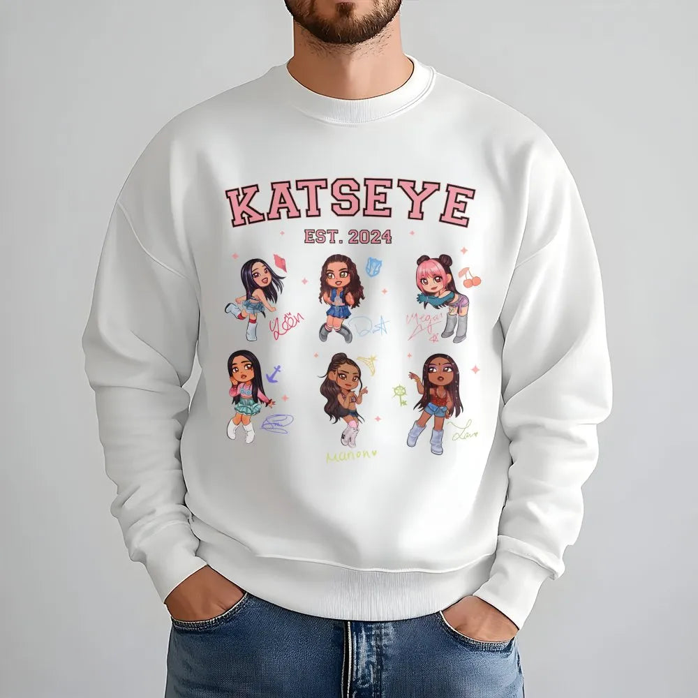 Katseye Chibi Sweatshirt | All Member Graphic Tee | Premium Cotton Blend | Gift For K-Pop Fan Girl Group Lover