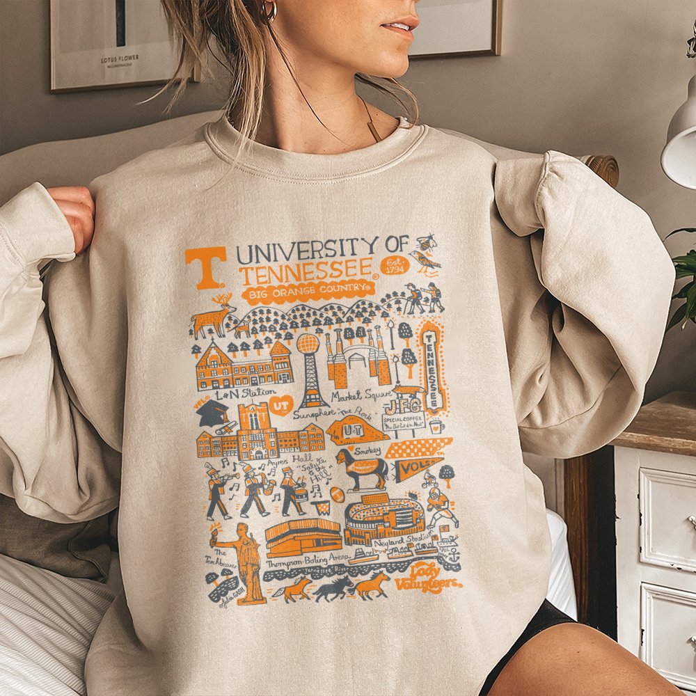 University of Tennessee Sweatshirt | Big Orange Country Campus Map Graphic | Premium Cotton Blend | Gift for UT Vols Student 