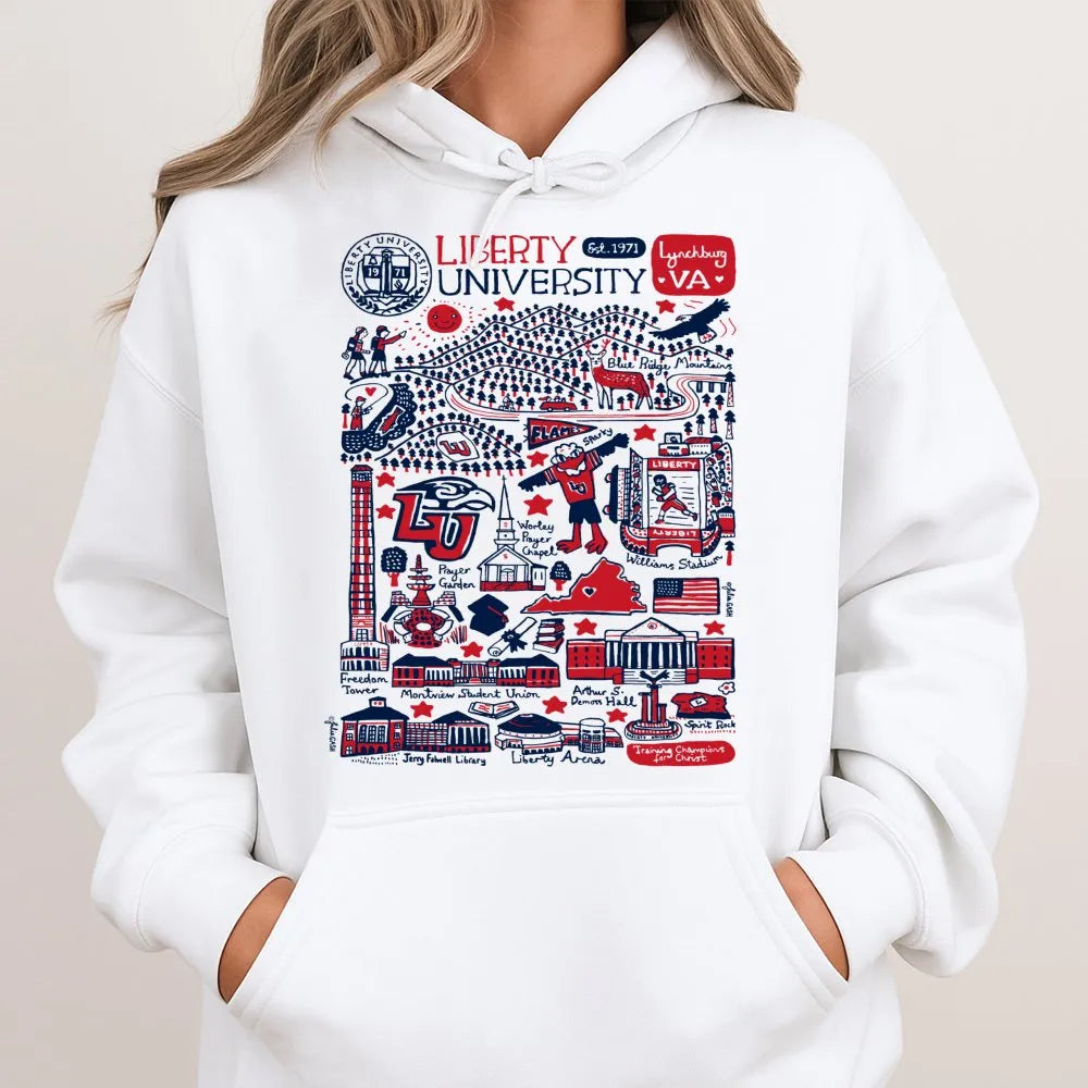 Liberty University Hoodie | Iconic Campus Landmark Graphic Print | Premium Cotton Blend Fleece | Gift for Students Alumni and