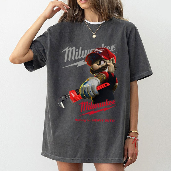 Heavy Duty Tool Plumber T-Shirt | Edgy Mechanic Mario Graphic | Premium 100% Cotton Tee | Gift for Handyman Tradesman Dad