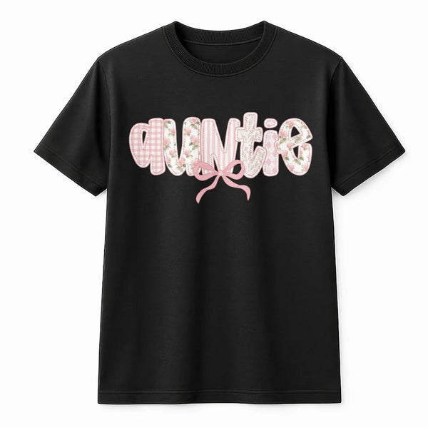 Auntie T-Shirt | Floral Gingham Patchwork Graphic | Premium Cotton-Blend Sweatshirt | Gift For New Aunt