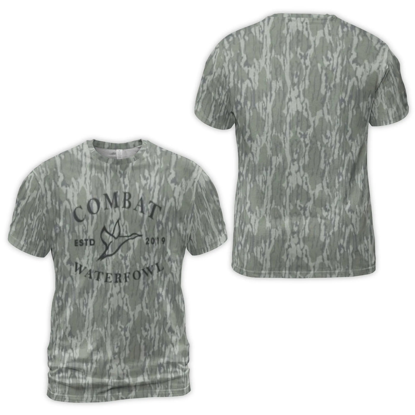 Combat Waterfowl Hunting T-Shirt | Flying Duck Logo Camo Print | Premium Poly-Spandex Blend | Gift for Outdoorsmen and Duck H