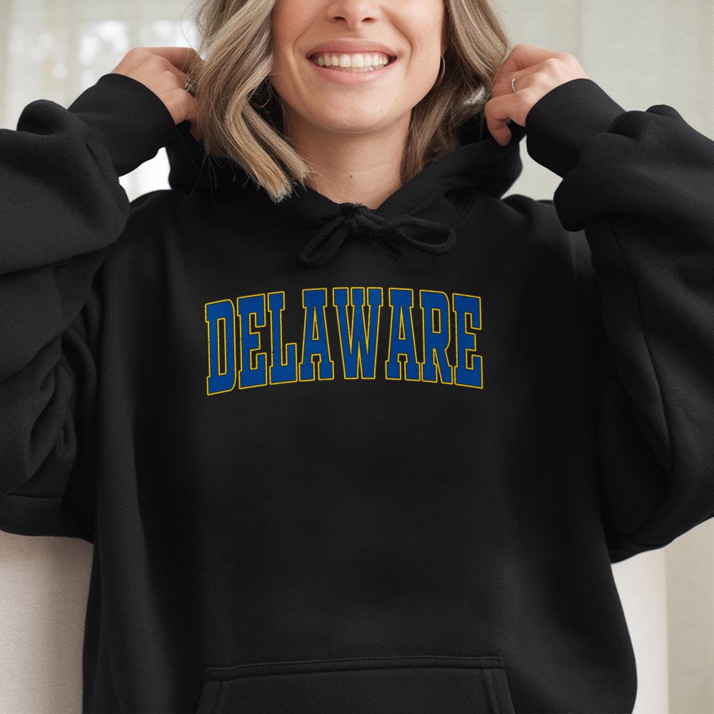 Delaware Hoodie | Vintage Collegiate Arch Style | Cotton-Poly Premium Blend | Gift For Delaware Students & Alumni
