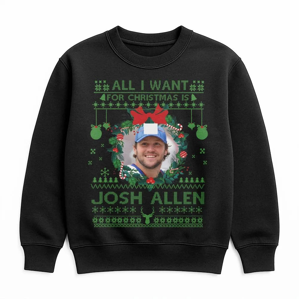 Josh Allen Ugly Christmas Sweatshirt | Funny Football Holiday Graphic | Premium Cotton Blend | Gift For Buffalo Bills Fan