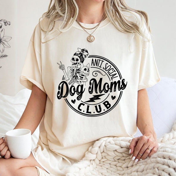 Anti Social Dog Moms Club T-Shirt | Skeleton Graphic Tee | 100% Cotton Premium Quality | Funny Pet Lover Gift For Women