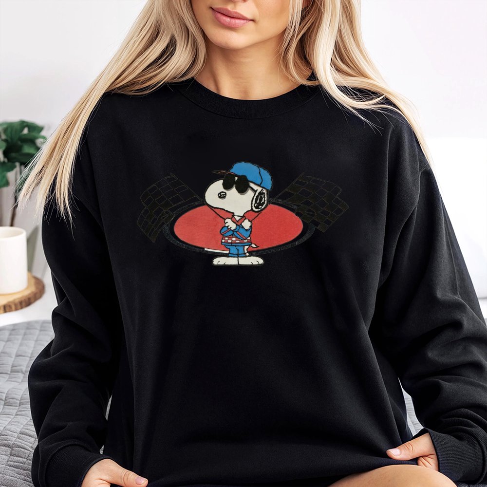 Joe Cool Race Car Sweatshirt | Vintage Peanuts Graphic Pullover | Premium Cotton Blend | Retro Cartoon Lover Gift For Men And