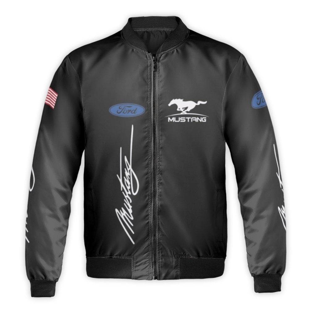 Ford Mustang Bomber Jacket | Classic Logo Graphic Print | Durable Nylon Outerwear | Premium Automotive Gift for Muscle Car En
