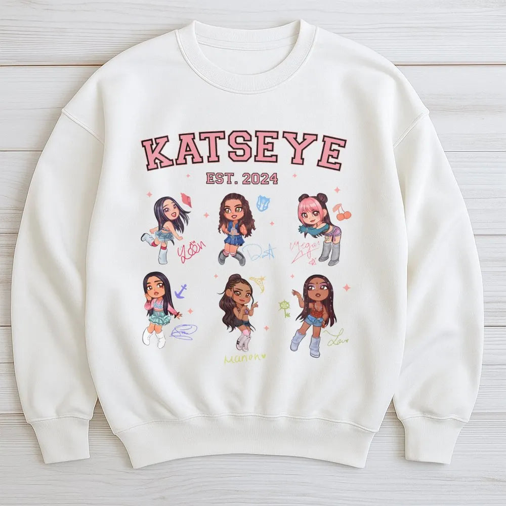 Katseye Chibi Sweatshirt | All Member Graphic Tee | Premium Cotton Blend | Gift For K-Pop Fan Girl Group Lover