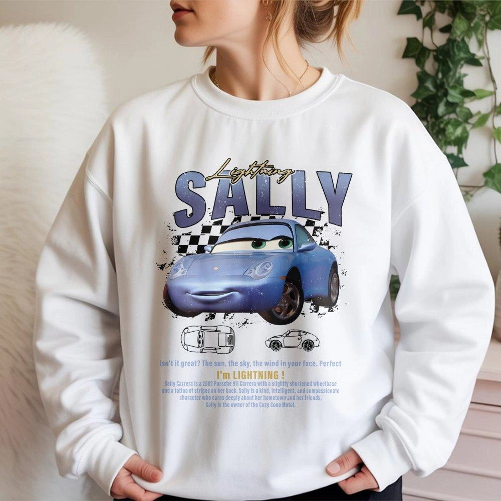 Lightning Sally Racing Car Sweatshirt | Retro Movie Character Graphic Print | Premium Cotton Blend | Gift For Movie Fans And 