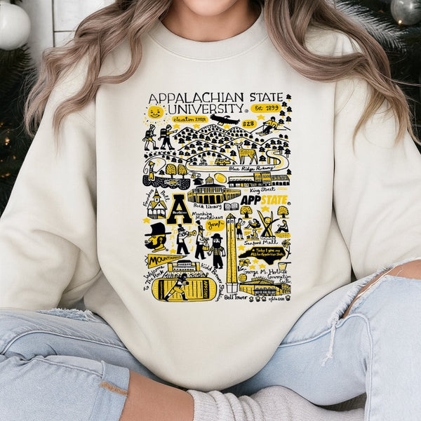 Appalachian State University Sweatshirt | Hand-Drawn Campus Map Graphic | Premium Cotton Blend | Appalachian State Alumni & S