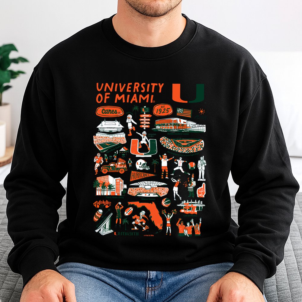 University of Miami Sweatshirt | Vintage Style Campus Icons Collage | Premium Cotton Blend | Unisex Gift for Hurricanes Stude