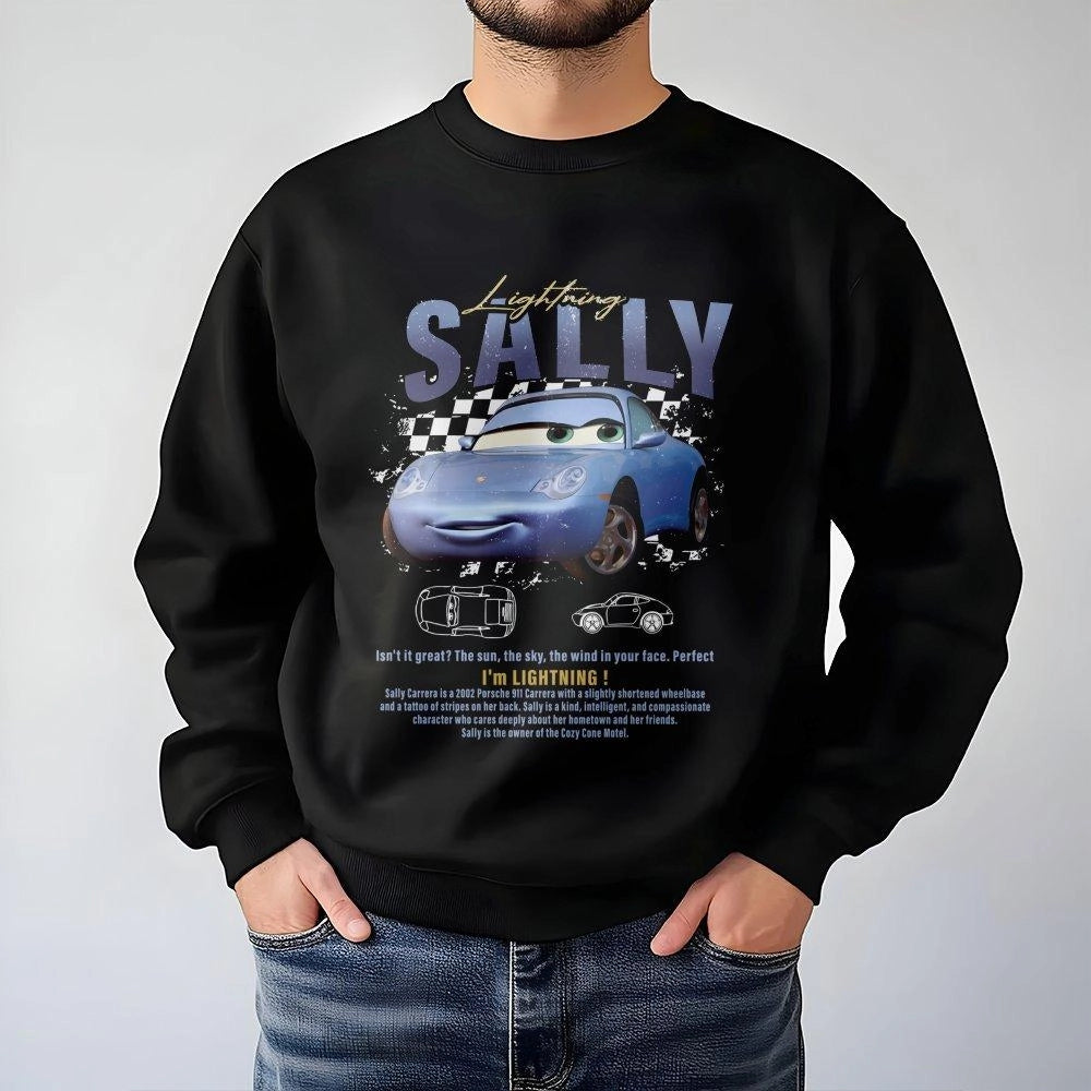 Lightning Sally Racing Car Sweatshirt | Retro Movie Character Graphic Print | Premium Cotton Blend | Gift For Movie Fans And 