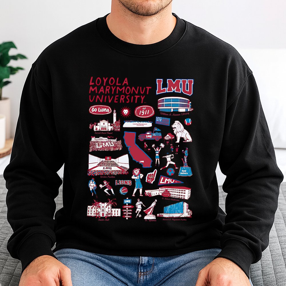 Loyola Marymount University Sweatshirt | LMU Campus Landmarks Graphic | Premium Cotton-Blend Crewneck | Alumni & Student Gift