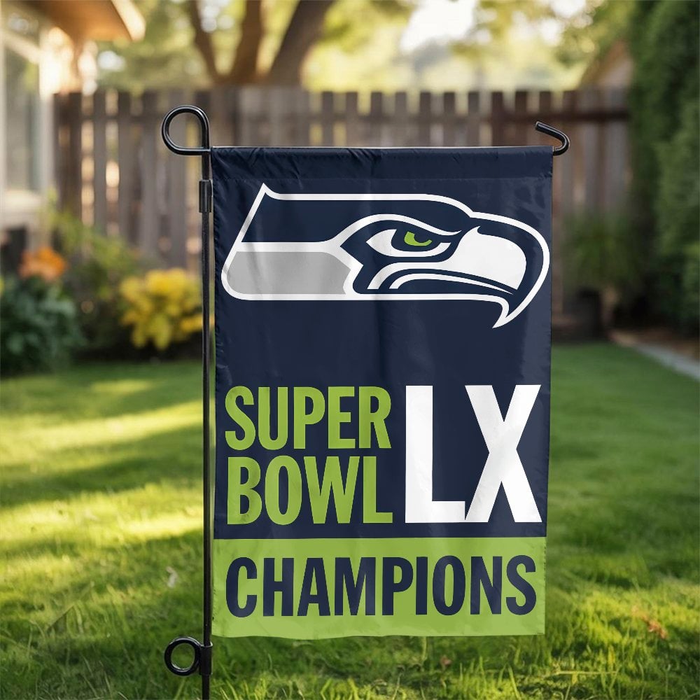 Seahawks Super Bowl Champions Garden Flag | Double-Sided Team Logo Banner | Weather-Resistant Polyester | Gift for Football F